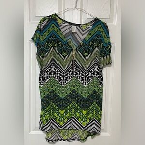 Coco Bianco Green and Black Graphic Polo Blouse